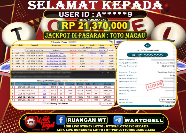 BUKTI PEMBAYARAN TOTO MACAU 4D WAKTOGEL