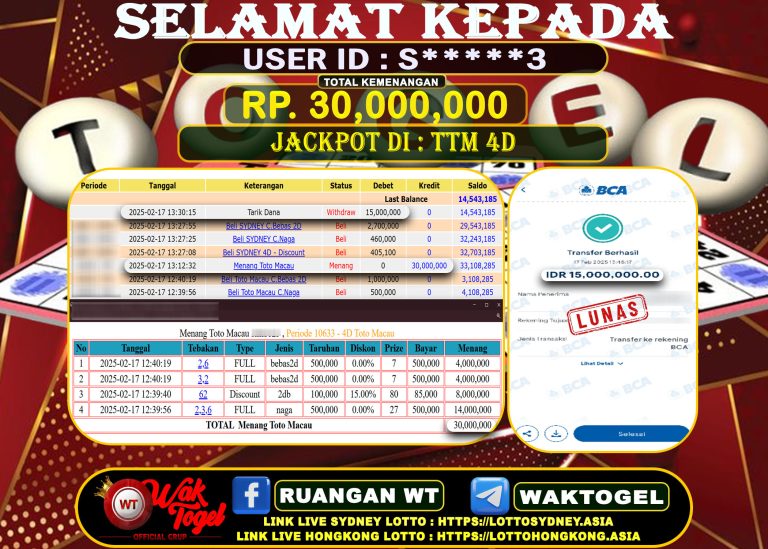 BUKTI PEMBAYARAN TOTO MACAU 4D WAKTOGEL