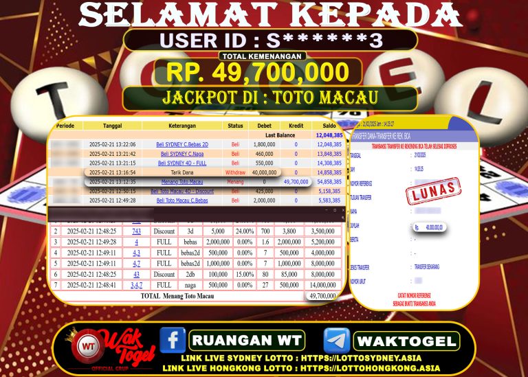 BUKTI PEMBAYARAN TOTO MACAU 4D WAKTOGEL