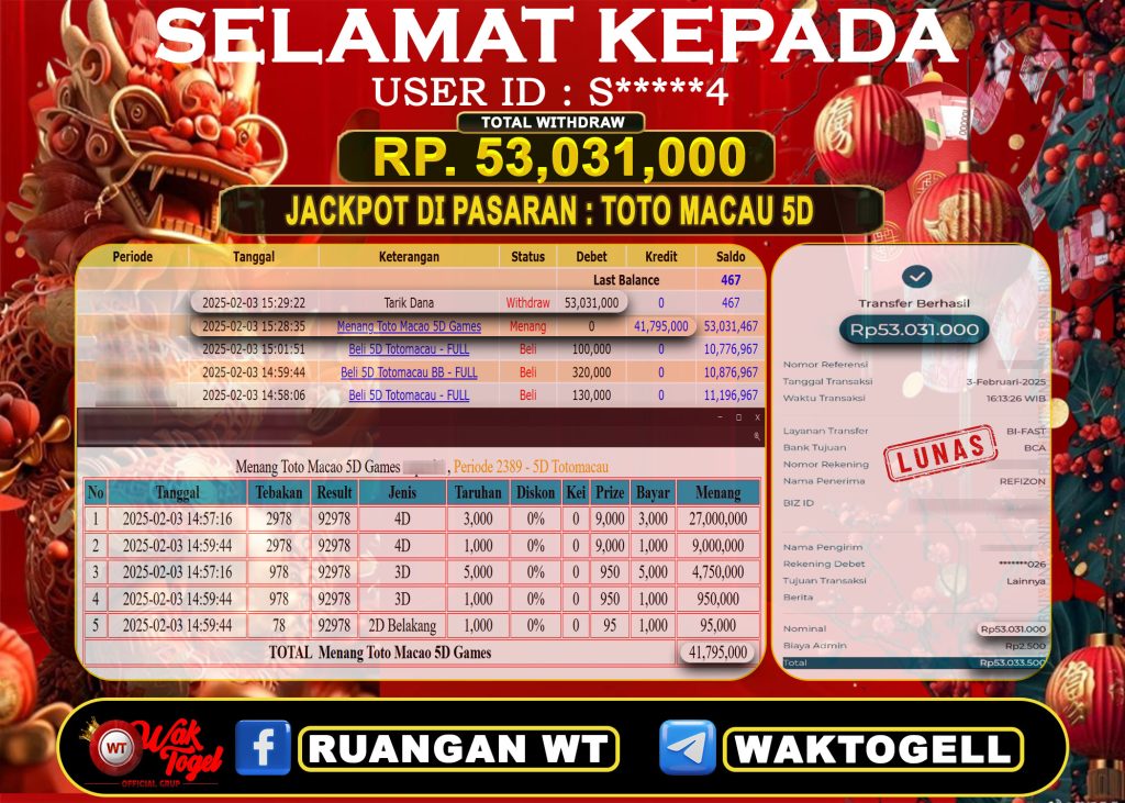 BUKTI PEMBAYARAN TOTO MACAU 5D WAKTOGEL