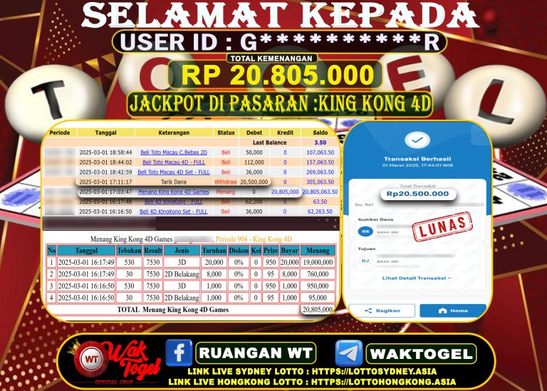 BUKTI PEMBAYARAN KING KONG 4D WAKTOGEL